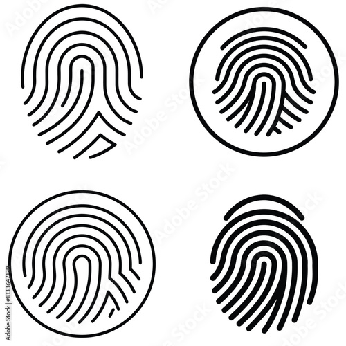 Fingerprint icon set for biometric security and digital identity.