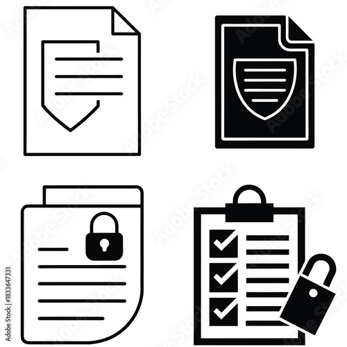 Document data security and privacy protection outline icons set