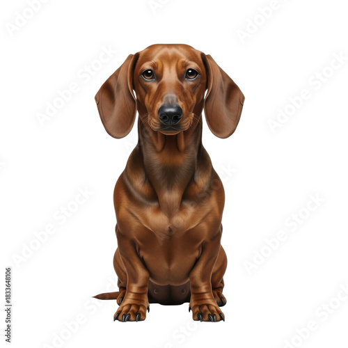 Cute dachshund dog sitting portrait isolated on transparent background