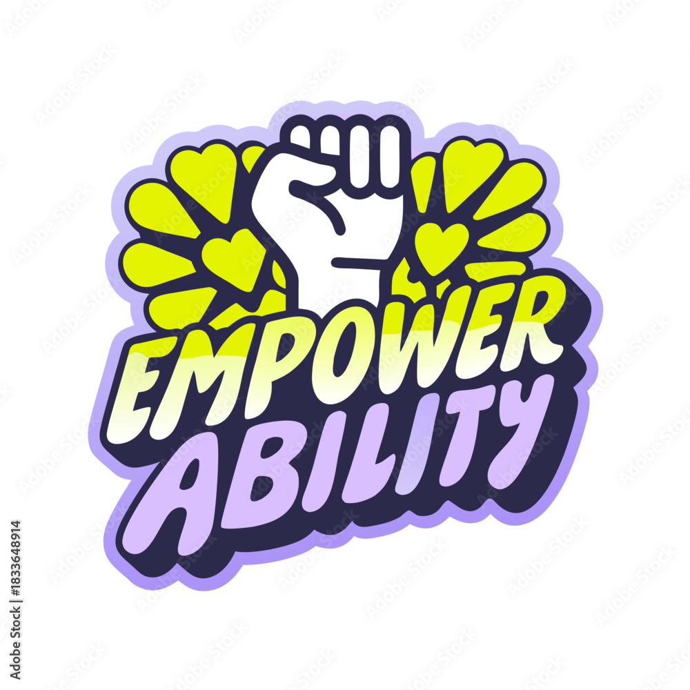 Obraz premium Empower Ability sticker with yellow hearts and purple outline