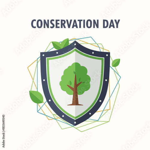 Vector illustration of a shield emblem with a tree, symbolizing the protection of nature, forests, and the environment