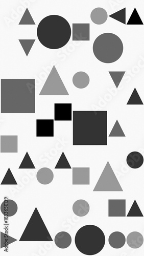 Geometric Abstraction in Grayscale: A dynamic composition of geometric shapes in varying shades of gray, artfully arranged to create a visually engaging and modern aesthetic.