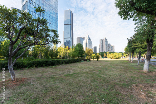 Photography city park with modern building background in shanghai