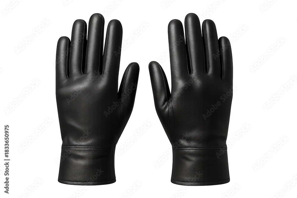 Obraz premium Black leather gloves pair, protecting hands, creating warmth and fashion statement, isolated on transparent background