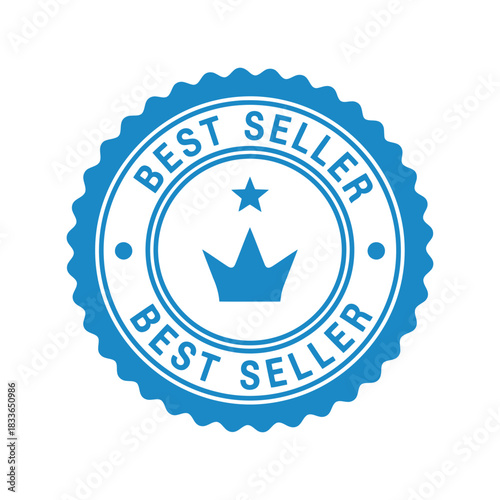 Best seller blue product label badge icon with crown and star Vector
