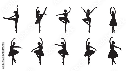 Ballet Dancer Silhouette Vector Set Ballerina Poses Isolated Dance Illustration