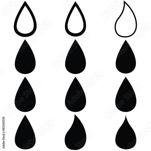 Water drop shape. water drops icon set. Water or oil drop. Flat design Isolated on white background - vector illustration 
