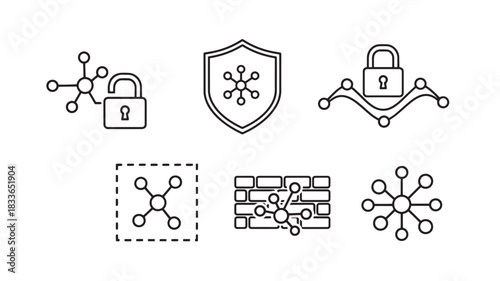 Network Security Abstraction Layer Icon Set Representing Computer Network Security and Cyber Security Network Protection and Data Protection Technology