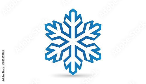 Blue geometric snowflake symbol with shadow. Winter season and Christmas holiday concept. Cold weather icon for decoration and graphic design.