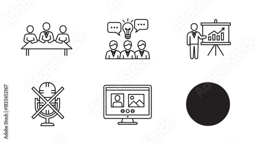 Business Meeting Presentation and Conference Outline Icon Set Vector