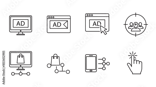 Set of Marketing and Advertising Icons representing various digital marketing strategies and campaign management elements perfectly to use