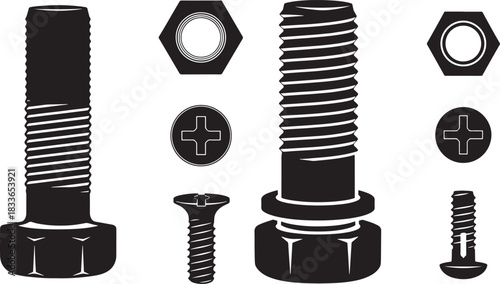 Collection of bolts and nuts silhouette