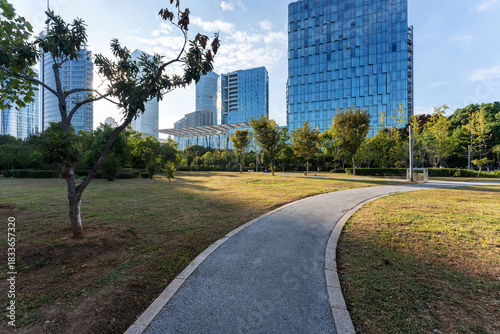 Photography city park with modern building background in shanghai