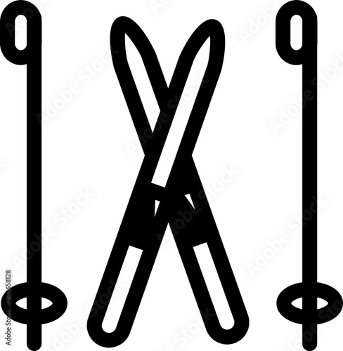 Winter sport skis and poles outline icon