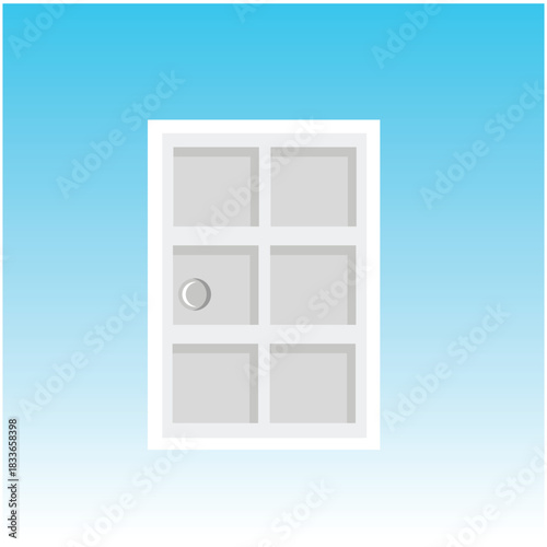 Minimalist White Paneled Door Vector Icon on Blue Gradient Background