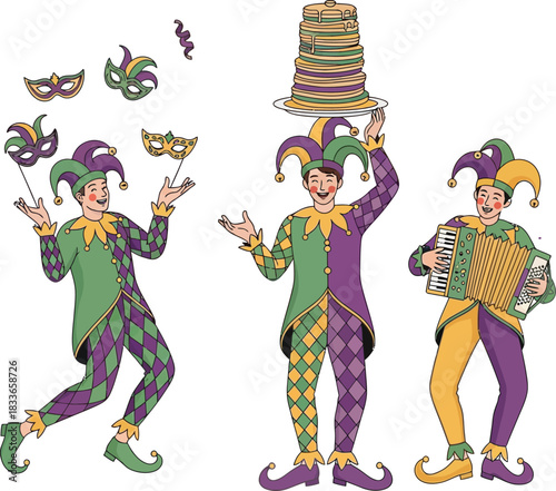 Mardi Gras Jesters and Carnival Celebration