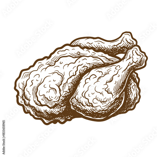 Delicious fried chicken drumsticks and wings sketch vintage illustration isolated on white