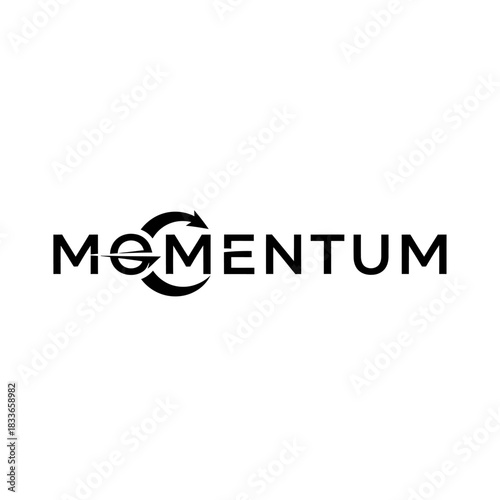 Black and white logo for momentum featuring a circular arrow design vector template design