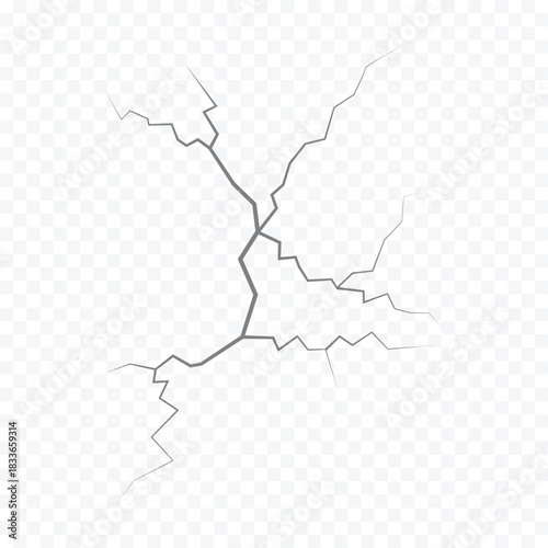 Wall cracks with broken texture. Ground earthquake effect. Hole lines on earth and ice isolated on white background. Rock destruction scratch. crack Vector . black fractures top view.