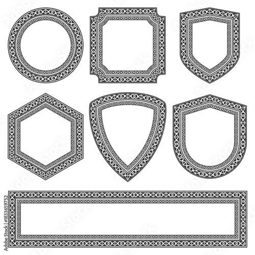 Elegant black chain pattern frame with metallic links forming a stylish decorative border, perfect for labels, posters, packaging, and modern design projects.