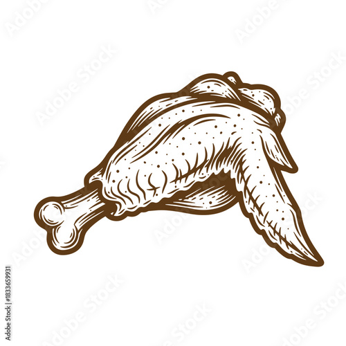 Delicious roasted chicken wing sketch vintage design for menu food related restaurant or cafe