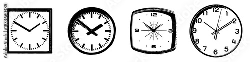 Black and White Clock Wall Silhouette Vector Ideal for timekeeping, schedule, deadline, and simple measurement graphics. Symbolizes simple time, schedule, and passing of moments.