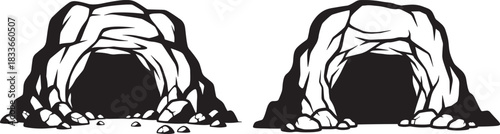 Two cave entrances in a stylized silhouette