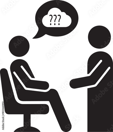 People in therapy session with question marks in thought bubble