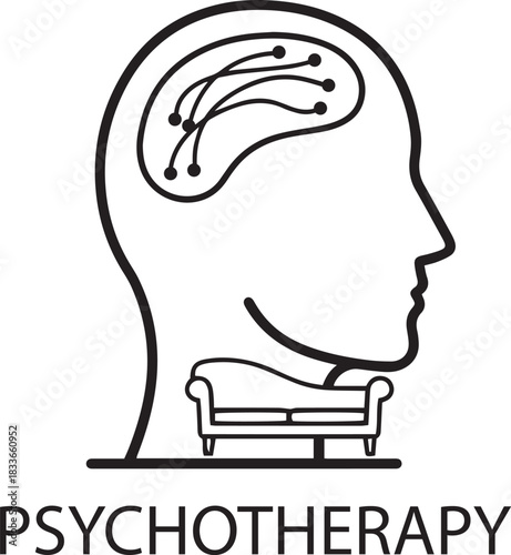 Psychotherapy Concept with Brain and Couch Icon mental health