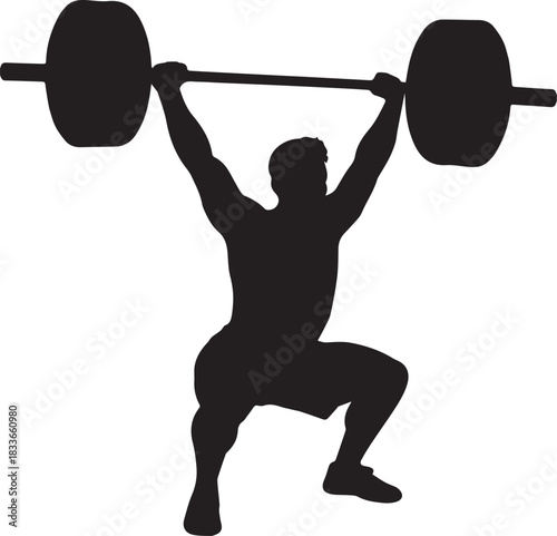 Silhouette of weightlifter lifting barbell overhead