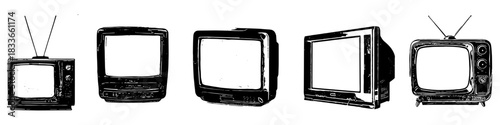 Black and White Television Silhouette Vector Ideal for media, broadcast, entertainment, and simple screen graphics. Symbolizes simple screen, video content, and broadcast media.