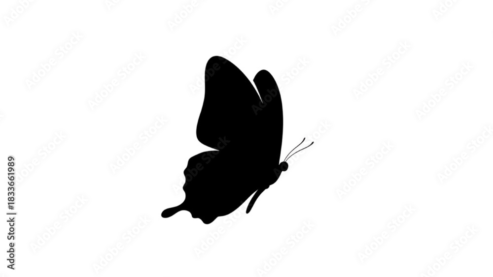 Obraz premium Graceful black butterfly silhouette in mid-flight, a striking and elegant monochrome design