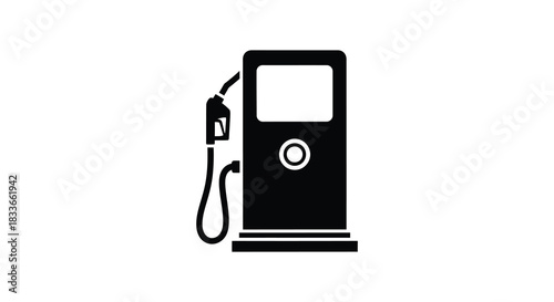 A minimalist depiction of a gas pump station featuring a striking black silhouette