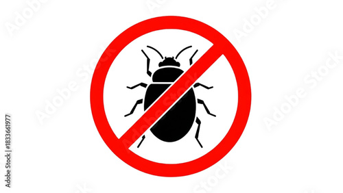 Red prohibition stop sign with a bug silhouette, representing pest control and extermination services