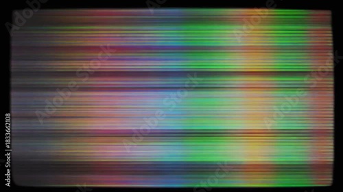 Colorful horizontal static and distortion lines on an old television screen, creating a vibrant abstract glitch effect background