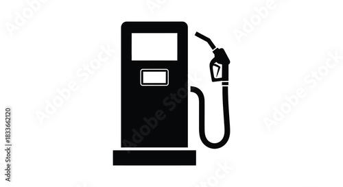 A simple black and white image showcasing a gas pump station in silhouette