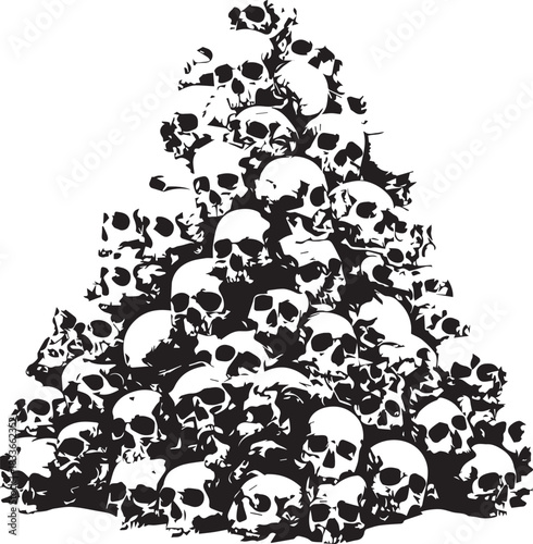 Pile of Skulls: A stark monochrome image of a chilling heap of skulls, piled high, creating a striking visual, and evoking a sense of mortality and the ephemeral nature of life.
