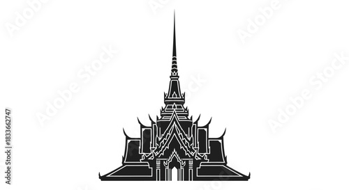 intricate thai temple architecture captured in a striking black and white silhouette