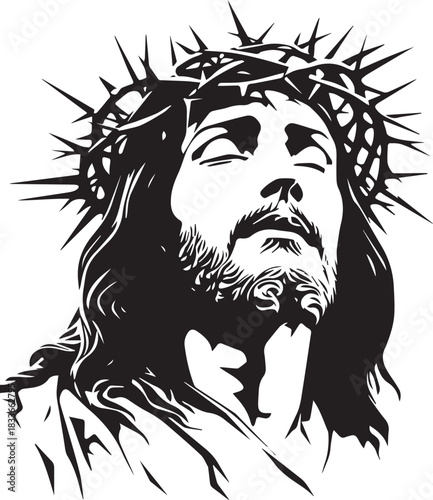 Sacred Gaze: A reverent depiction of a figure with closed eyes, crowned with thorns, conveying deep contemplation and spiritual connection.