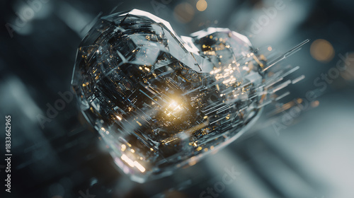 Abstract heart design with glowing shards of light, a symbol of love, hope, or healing, ideal for technology, romance, or modern design concepts