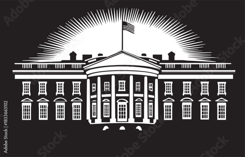 Architectural Grandeur: The iconic facade of a prominent building, a symbol of power and governance, stands proudly against a dramatic backdrop, capturing the essence of historical significance.