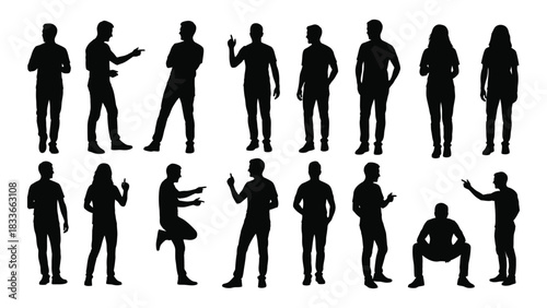 People silhouettes in various poses isolated on white background, Vector