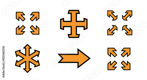 Collection of directional arrows and expand icons representing movement and transformation