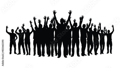 Cheering crowd silhouette isolated on white background, Vector