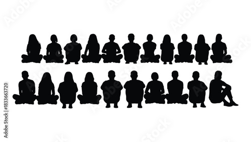 Silhouettes of sitting people isolated on white background, Vector