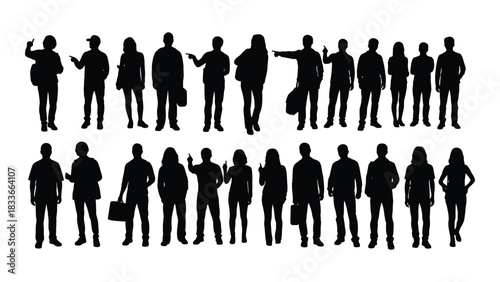 Diverse group of people silhouettes isolated on white background, Vector