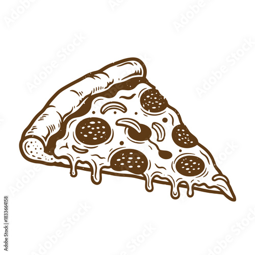 Hand drawn sketch vintage pizza slice with pepperoni and cheese vector illustration