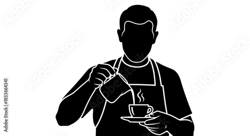 Barista expertly pouring steamed milk into a coffee cup, creating latte art.