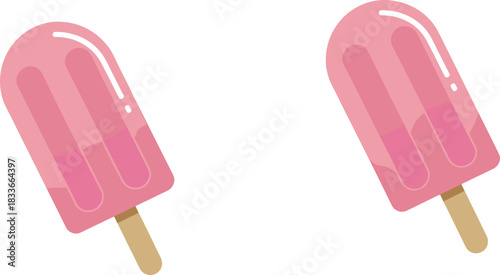 Two pink, fruity flavored popsicles vector illustration, perfect for summer food, desserts, and cold sweet treats graphic,