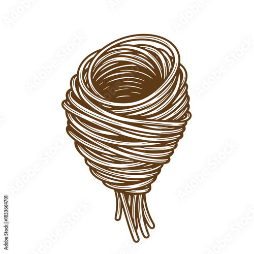 Illustration of a delicious bundle of brown pasta food ready for italian cooking.